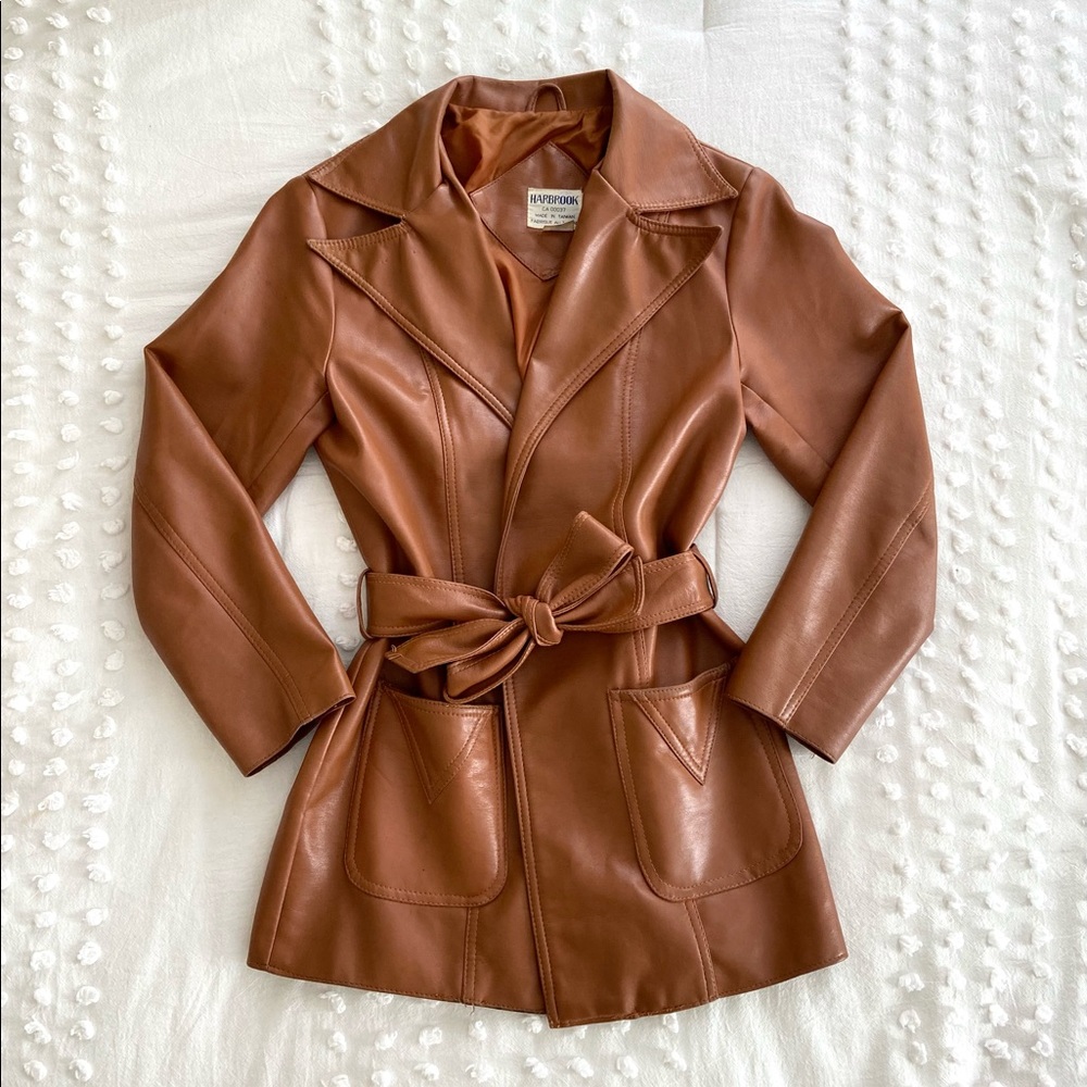 Vintage Brown Leather Trench Jacket - S